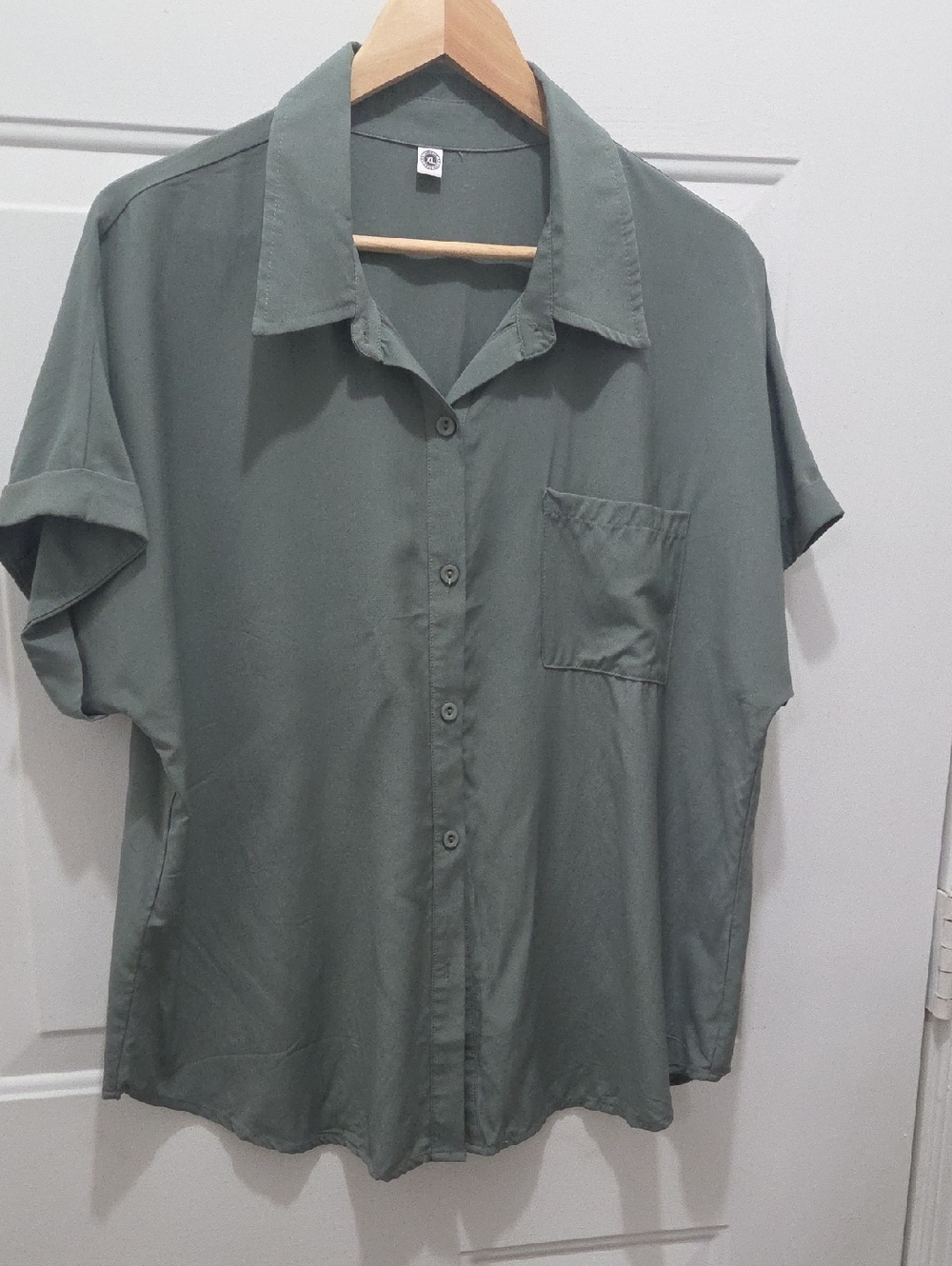 Relaxed Fit Women's Short Sleeve Camp Shirt - Olive Green XL
